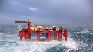 Offshore Oil Rig in Huge North Sea Storm [upl. by Stephi]