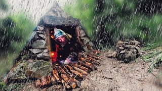 5 days surviving extreme rain Building two survival shelters Bushcraft Camping in the rain [upl. by Nalek172]