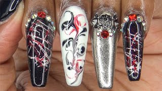 Acrylic Nails Tutorial  How To Nail Stamping and Marble Nail Art  Nail Polish  for Beginners [upl. by Derfliw]