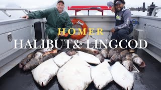 GIANT Alaskan halibut and lingcod fishing Homer Alaska [upl. by Esinek]