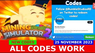 NEW UPDATE CODES 🚨 UPDATE 61 🚨 Mining Simulator 2 ROBLOX  ALL CODES  NOVEMBER 25 2023 [upl. by Vitia]