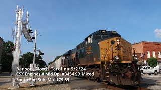 CSX Engine 3196 Mid Dp 3454 SB Mixed Benson North Carolina 52624 [upl. by Marnia]