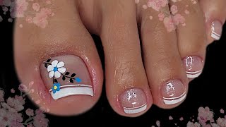 UÑAS DECORADAS SENCILLAS Y BONITAS  uñas para pies fáciles [upl. by Alleunam]