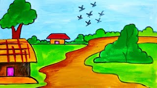 How to draw a Scenery  Scenery Drawing for Kids  Kids Drawing [upl. by Grory75]