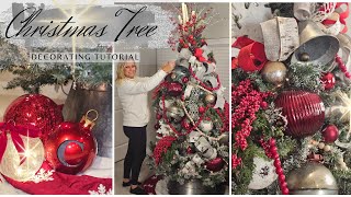 Red Christmas Tree  DecoratingTutorial  HowTo  DIY  Bows  Tree Topper  Tree Swag [upl. by Zeta]