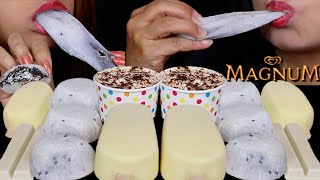 ASMR BLACK SESAME CREAM DAIFUKU MOCHI WHITE CHOCOLATE MAGNUM ICE CREAM BARS KITKATS CAKE CUPS 먹방 [upl. by Wynny]