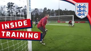 Group training drill with the England U21 Goalkeepers  Inside Training [upl. by Caylor]