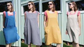 Linen apron Cross back apron with pockets Japanese style apron Work dress Pinafore linen apron [upl. by Eiresed]