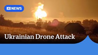 Ukrainian strike on arms depot triggers massive explosion deep inside Russia  ABC News [upl. by Teemus]