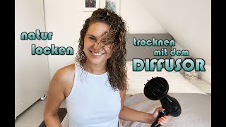 Natürliche Locken TROCKNEN mit einem DIFFUSOR  ohne FRIZZ [upl. by Curren]