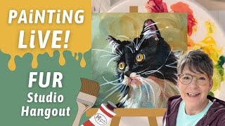 Acrylic Painting FUR in real time cute Tuxedo cat Art tips Studio hangout with Annie Troe [upl. by Denny400]