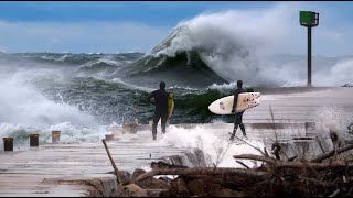 Surfing Rogue 10ft Storm Surge in Wisconsin [upl. by Kobi]