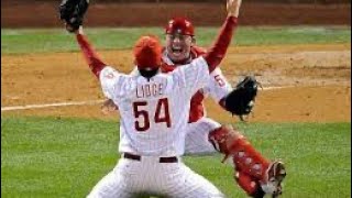 Brad Lidge strikes out Eric Hinske to stay perfect for the 2008 season Phillies win the World Series [upl. by Camp]