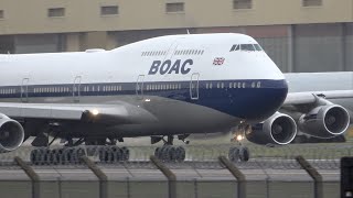 BOAC retro 747 up close Volume up for the takeoff British Airways 747 GBYGC Heathrow 13220 [upl. by Byers403]