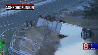 Crash involving 2 tractortrailers closed portion of I84 in Ashford [upl. by Silrac546]