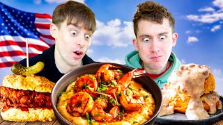 Two Brits try Shrimp and Grits for the first time [upl. by Einafats]