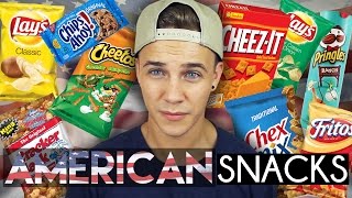 AUSTRALIAN TRIES AMERICAN SNACKS  Joel Eats Junk [upl. by Nalod]