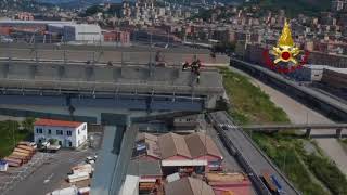 Aerials Of Firefighters Securing Genoa Bridge [upl. by Caroline]