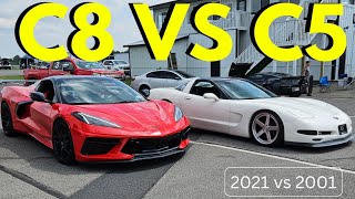 Old Vs New C5 vs C8 Corvette Race  Same Car 20 Years Apart  Who Wins [upl. by Whang]