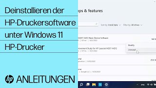 Wie kann ich die HPDruckersoftware unter Windows 11 deinstallieren  HPDrucker  HP Support [upl. by Arjun]