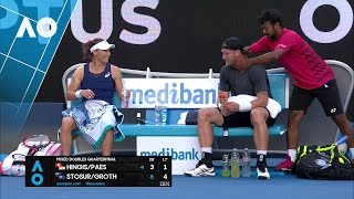 Leander Paes chokes Sam Groth QF  Australian Open 2017 [upl. by Pamelina]