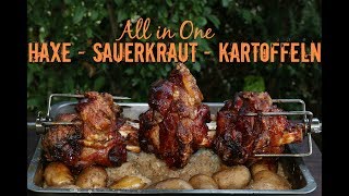 Haxen vom Grill mit Sauerkraut und Kartoffeln  All in One Gericht [upl. by Ymrots]