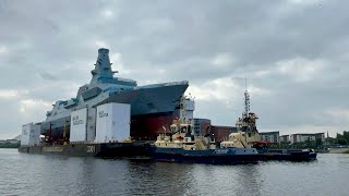 HMS Cardiff gets towed down the Clyde on a barge Yoker Ferry Terminal 30082024 [upl. by Anrehs570]