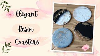 Gorgeous Resin Coasters for Beginners without Mold  قاعدة اكواب من الريزن للمبتدئين  بدون قالب [upl. by Aicil]