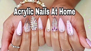 Watch Me Do My Own Valentines Day Nails  STILETTO NAILS W BLING [upl. by Boot]