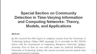 Special Section on Community Detection in Time Varying Information and Computing Networks Theory Mo [upl. by Swan]