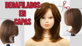 2 CORTES en CAPAS con DEGRAFILADO y Flequillo Básico✂️ Layered HairCut [upl. by Urbanna]