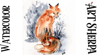 Easy DREAM FOX line and wash How to Paint Watercolor Step by step  The Art Sherpa [upl. by Ariane]