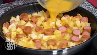 ¿Tienes huevos salchichas y papas Esta receta te encantará  Buenazo [upl. by Notna]