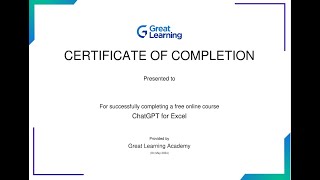 AI ChatGPT for excel online course with certificate from greatlearning excel [upl. by Yelraf]