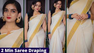 Beginners saree draping tutorialeasy saree draping with perfect pleatsSet saree drapingMalayalam [upl. by Pubilis]