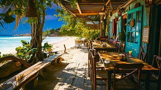 Bossa Nova Beach Cafe Ambience with Relaxing Bossa Nova Music and Crashing Waves for Stress Relief [upl. by Kantos241]