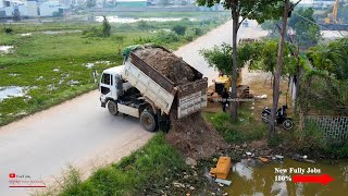 Incredible Process Fully Jobs Making Road Nearby​ Fence With KOMATSU Dozer​ Cutting Slope In Water [upl. by Atram]