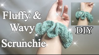 How to make a fluffy and Wavy Crochet Scrunchie  Beginner Friendly Tutorial [upl. by Enautna265]