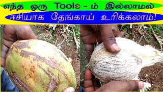 how to remove coconut husk without any tools [upl. by Yalhsa]