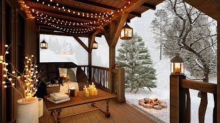 Winter Cozy Porch Ambience with Relaxing Sounds of Campfire and Falling Snow for Relaxation or Sleep [upl. by Gomez]