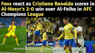 Fans react as Cristiano Ronaldo scores in AlNassrs 20 win over AlFeiha [upl. by Anaeirb]