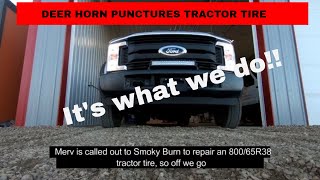 How we repair a deer horn puncture in a tractor tire [upl. by Sherfield]