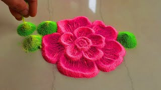 Easy Rangoli designs for Beginners  part 3  Rose flower [upl. by Oiluj]