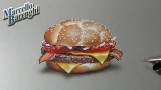 Drawing Time Lapse McDonalds McHeaton 2 of 5 burgers  hyperrealistic art [upl. by Adilem609]