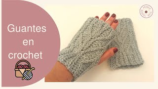 Guantes tejidos a crochet con dibujo realizado con vueltas cortas [upl. by Lerrehs]