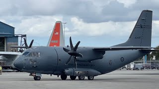 RAAF C27J Spartan Flyover Taxi Startup Bonus C17 Christchurch NZ [upl. by Lesde754]