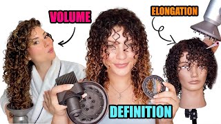 3 OF THE BEST WAYS TO DIFFUSE CURLY HAIR for definition volume or elongation [upl. by Ssac923]