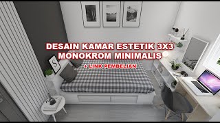 Desain Kamar Tidur 3x3 Low Budget Estetik Monokrom Murah  Lengkap Dngan Harga dan Link Pembelian [upl. by Ahsiat]