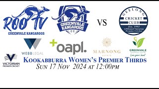 Kookabburra Women’s Premier Thirds One Day Rd 9 Greenvale Kangaroos WP 3 vs Geelong 3rds [upl. by Nos46]