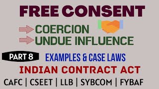 Free Consent  Coercion  Undue Influence  Free Consent  Indian Contract Act  In Hindi  Examples [upl. by Zobkiw858]